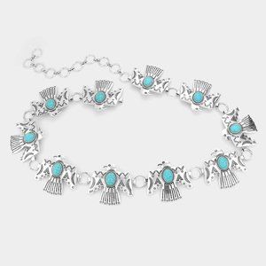 - Turquoise Natural Stone Antique Metal Squash Blossom Boho Westen Style L…